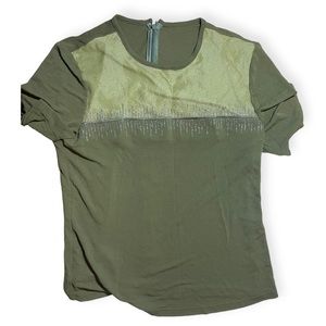 Vintage LUFRAN Paris Korean designer green short sleeve Top with embroidery